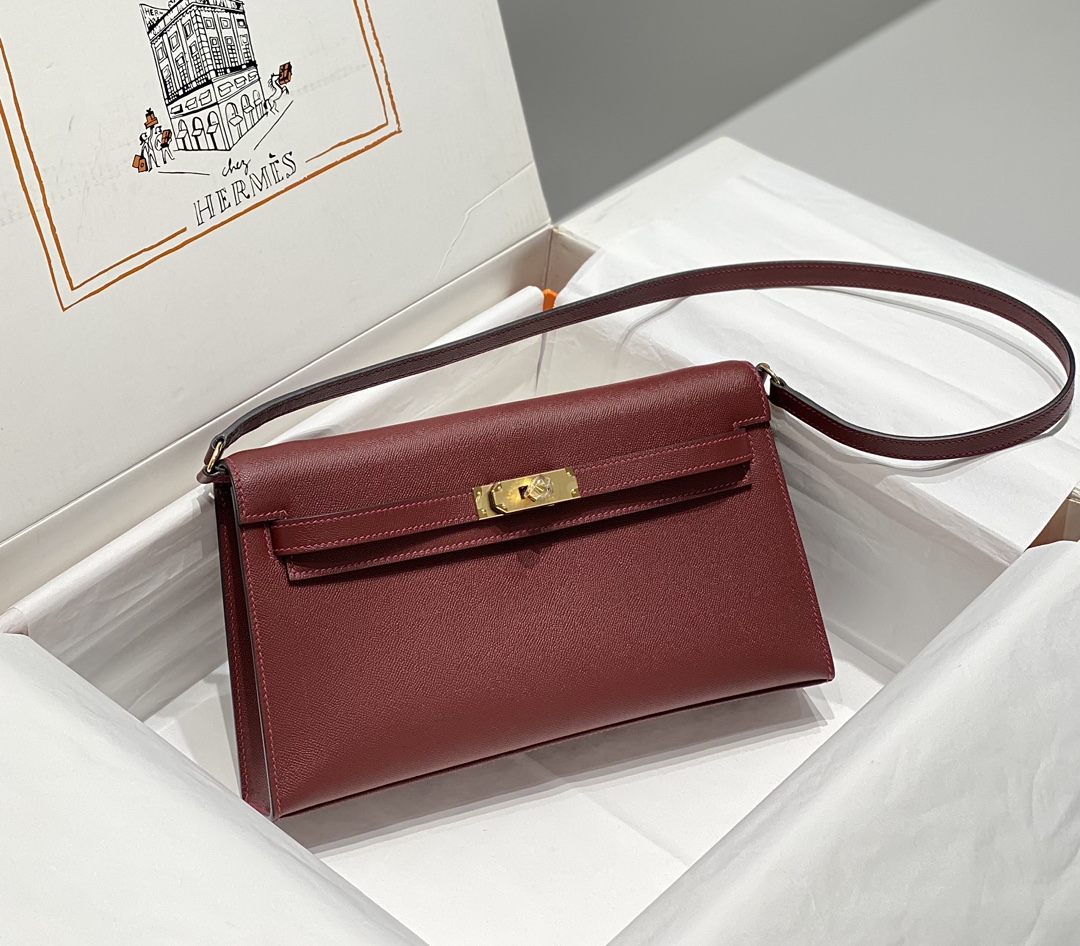 Hermes Kelly Elan Shoulder Bag in Bordeaux Epsom Leather 